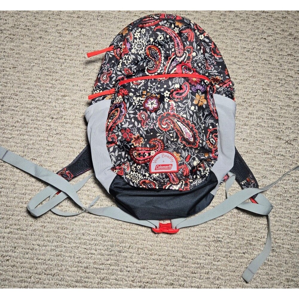 Vera Bradley Coleman 15L Outdoor Backpack School Hiking Paisley Print Red Gray